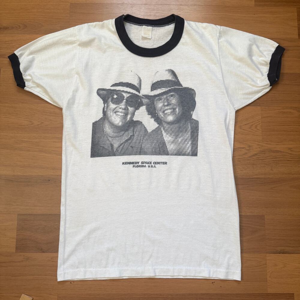 Vintage 70's Kennedy Space Center Florida USA White Ringer Tee Shirt Sz Large